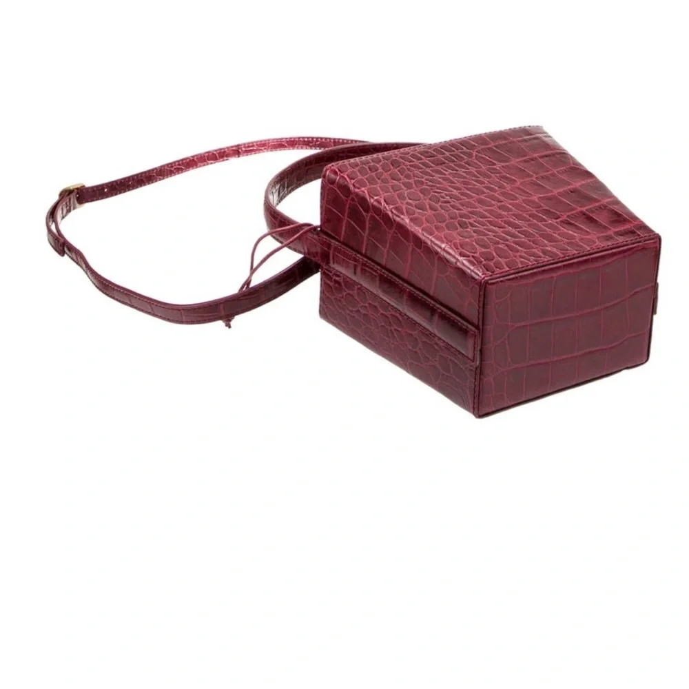 STAUD Burgundy Croc-Embossed Bucket Bag - Picture 4 of 5